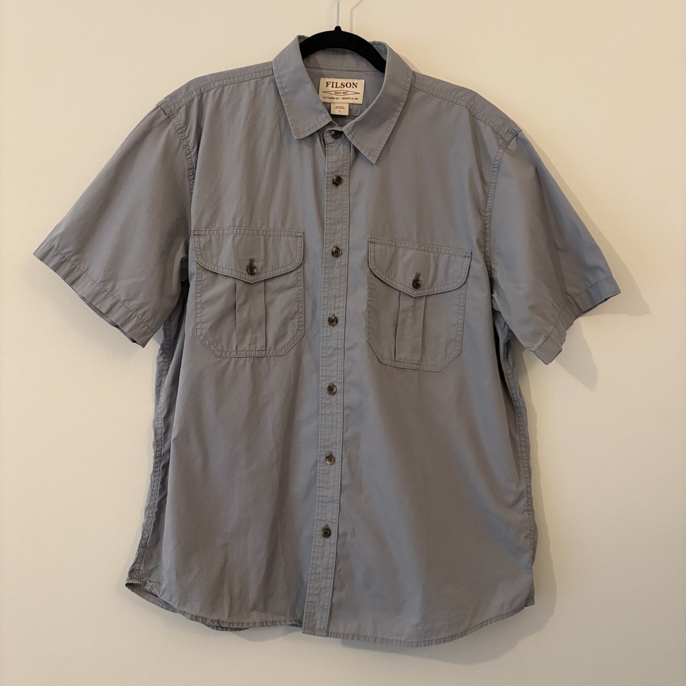 CC Filson Feather Cloth Short Sleeve Shirt Smoke Blue Sz L Cotton Outdoor Hiking